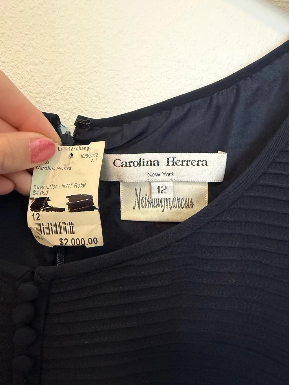Carolina Herrera 100% Silk Navy Tiered Ruffle Evening Dress Pleated Bodice 12 - Picture 6 of 11